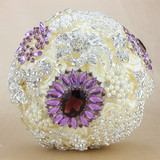 Diamond-Studded Rhinestone Pearls Purple Bridal Wedding Bouquet