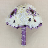Flowers Wedding Bouquets Purple for Bride Bridesmaids Rhinestone Crystal