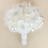Gorgeous Pearls Rhinestones Wedding Bouquet Lace Flowers