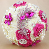 Artificial Flowers for Decoration Rhinestones Bouquet Feather Crystal Rose